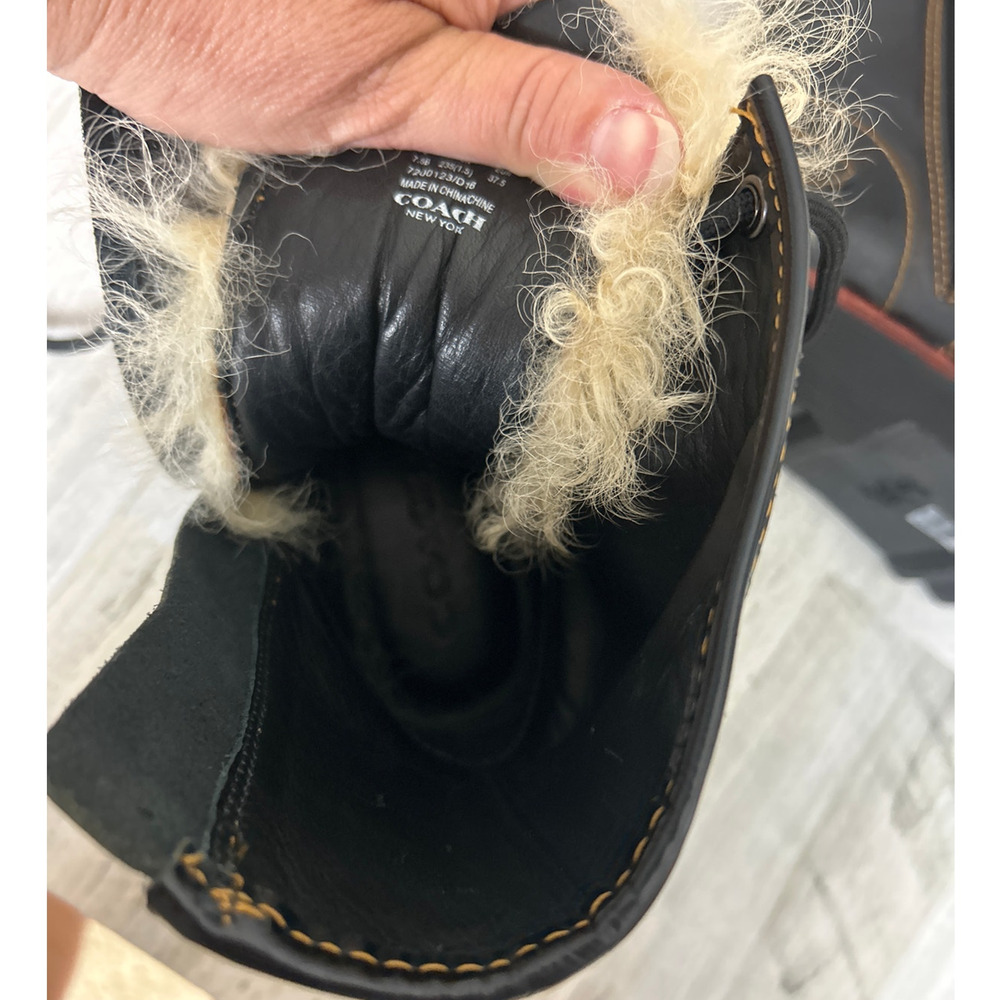 Coach Womens 7.5 Black Leather Moto Hiker Ankle Boots Shearling Platform NEW - Picture 10 of 10